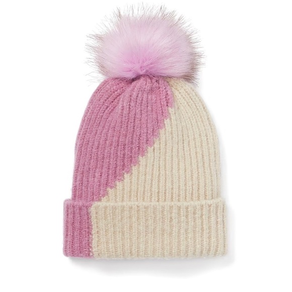 WOMEN’S 2 Tone Pom-Pom Beanie Hat, NWT - Picture 2 of 2